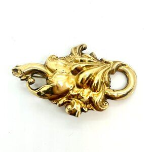 VINTAGE ART NOUVEAU Gold Tone Repousse Brooch Long Pin Antique Ornate Scroll